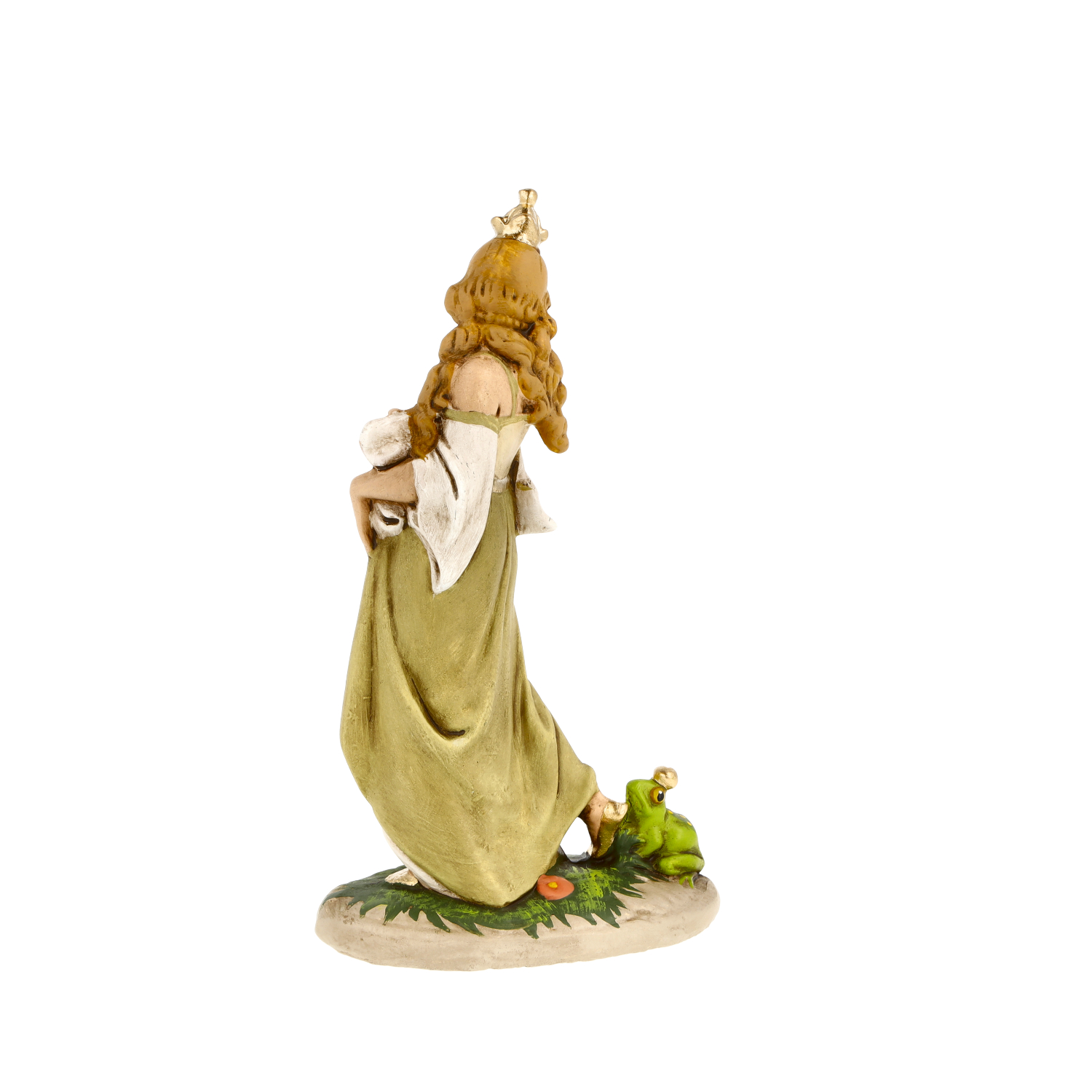 Dekofigur Prinzessin mit Krone und Frosch auf Sockel