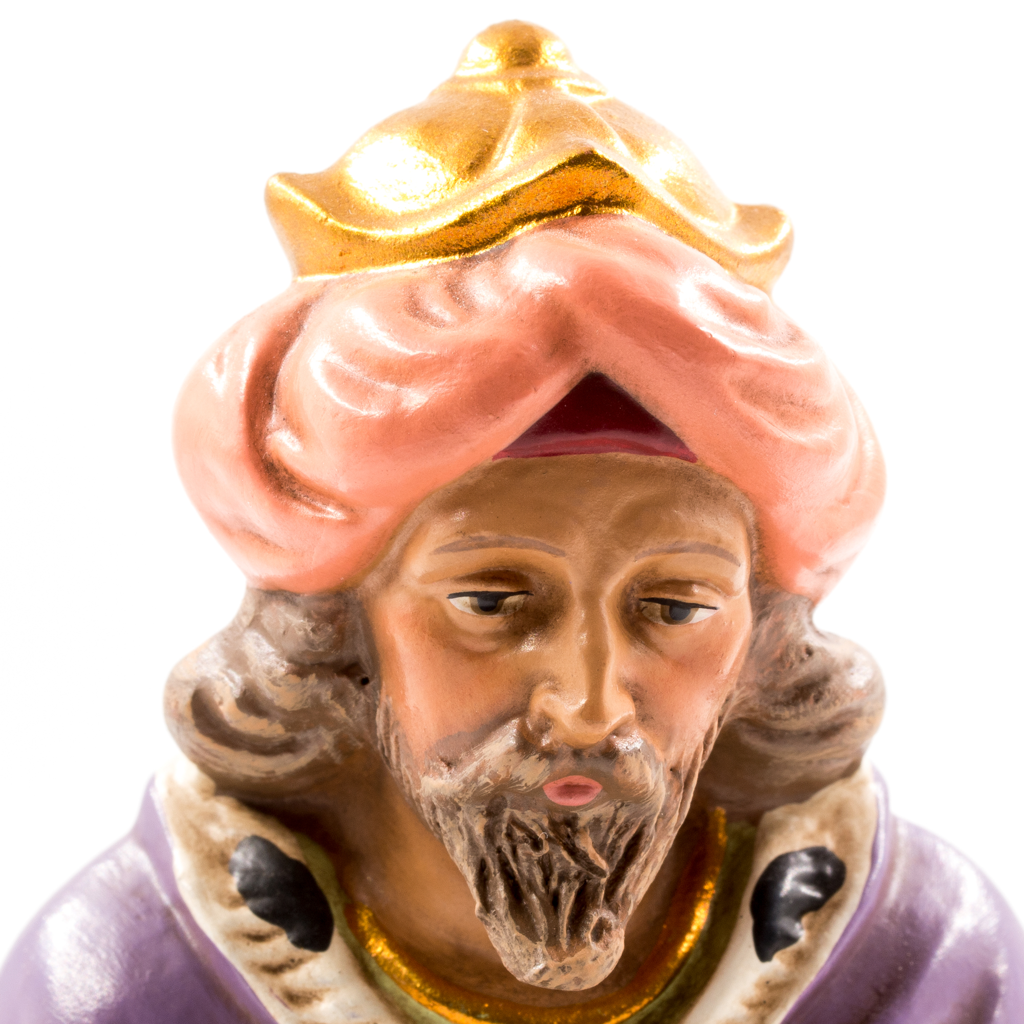 Krippenfigur: weiser König mit Turban, Detailansicht