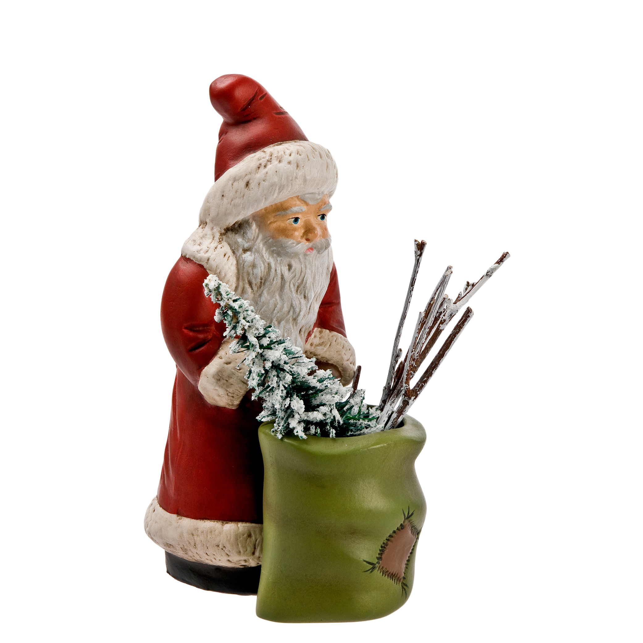 Dekofigur Weihnachtsmann mit schneebedeckter Mini-Tanne