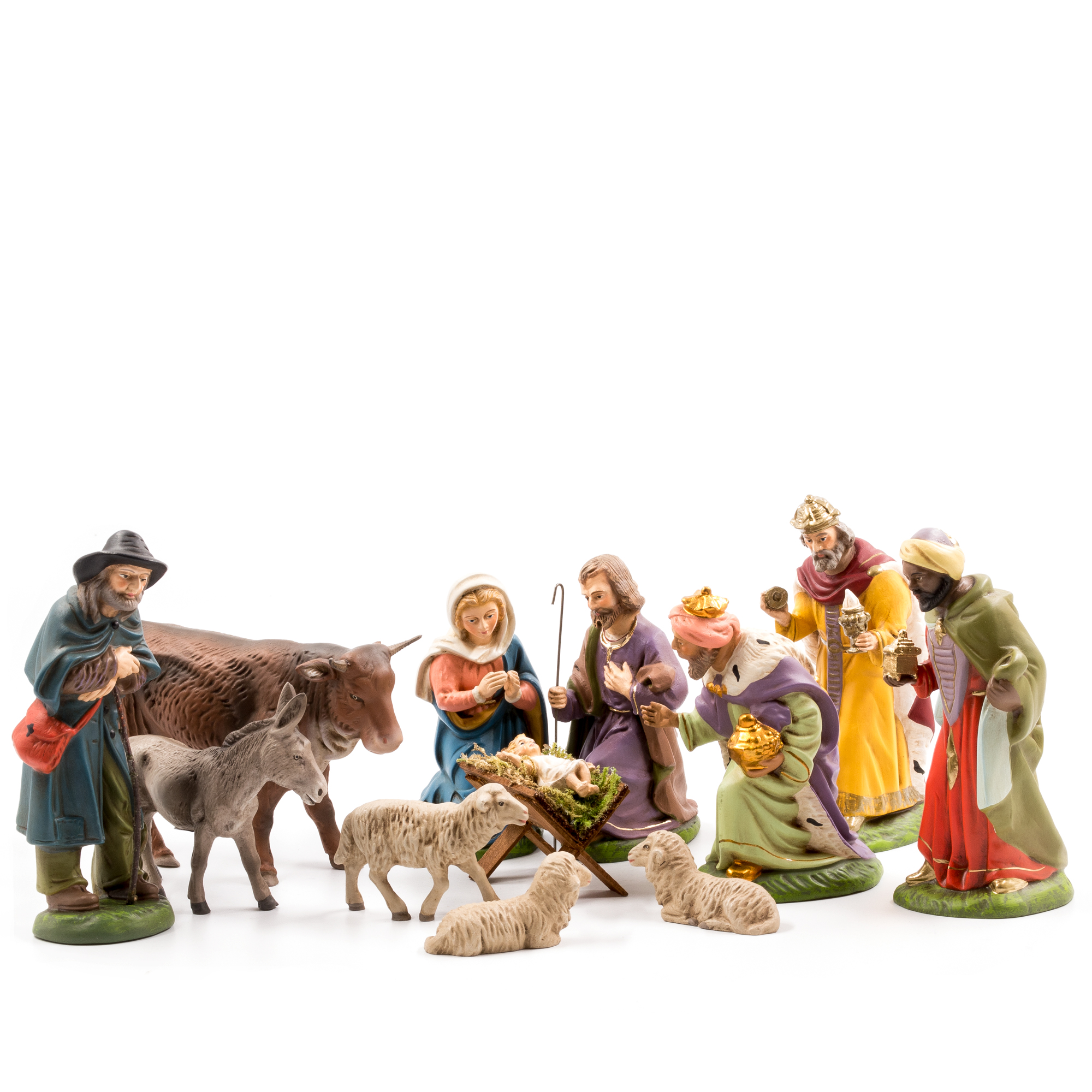 Heilige Familie Weihnachtskrippe mit Königen und Tieren
