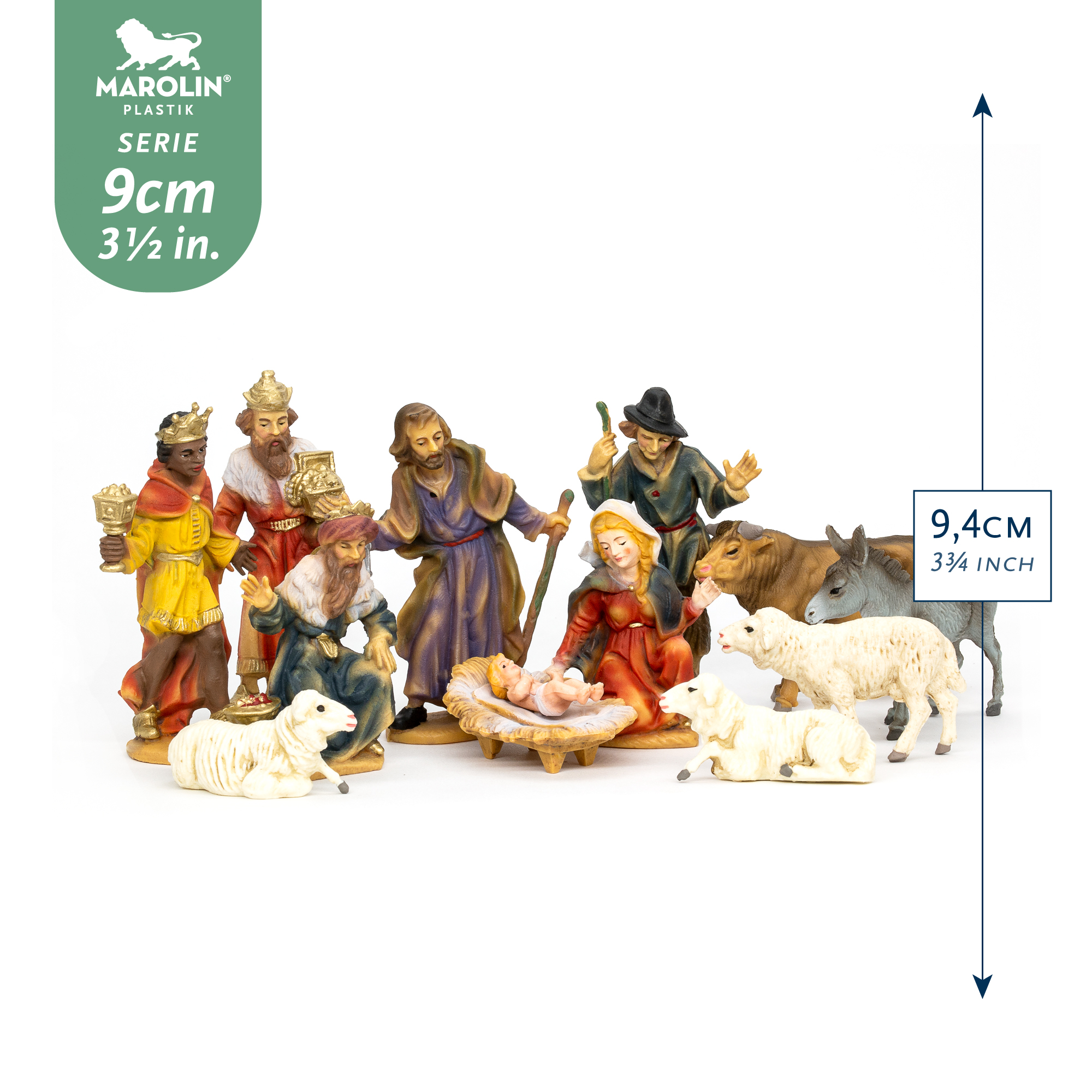 Krippenfiguren 9 cm mit Heiligen Drei Königen und Tieren