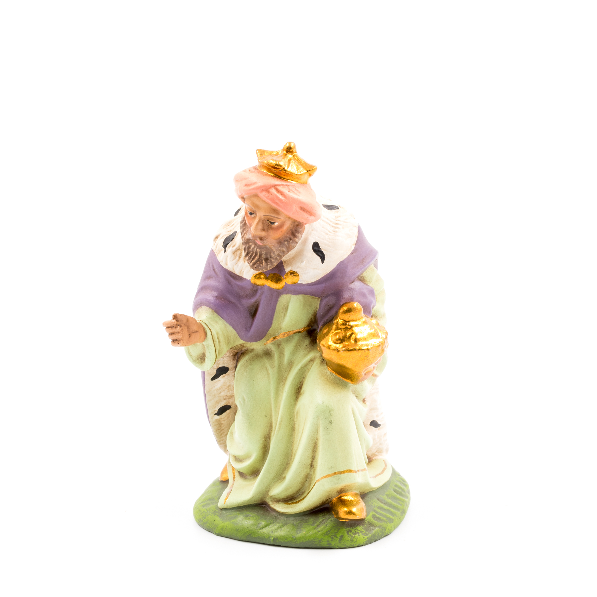 Weihnachtskrippe Figur: König mit Geschenk in Gold