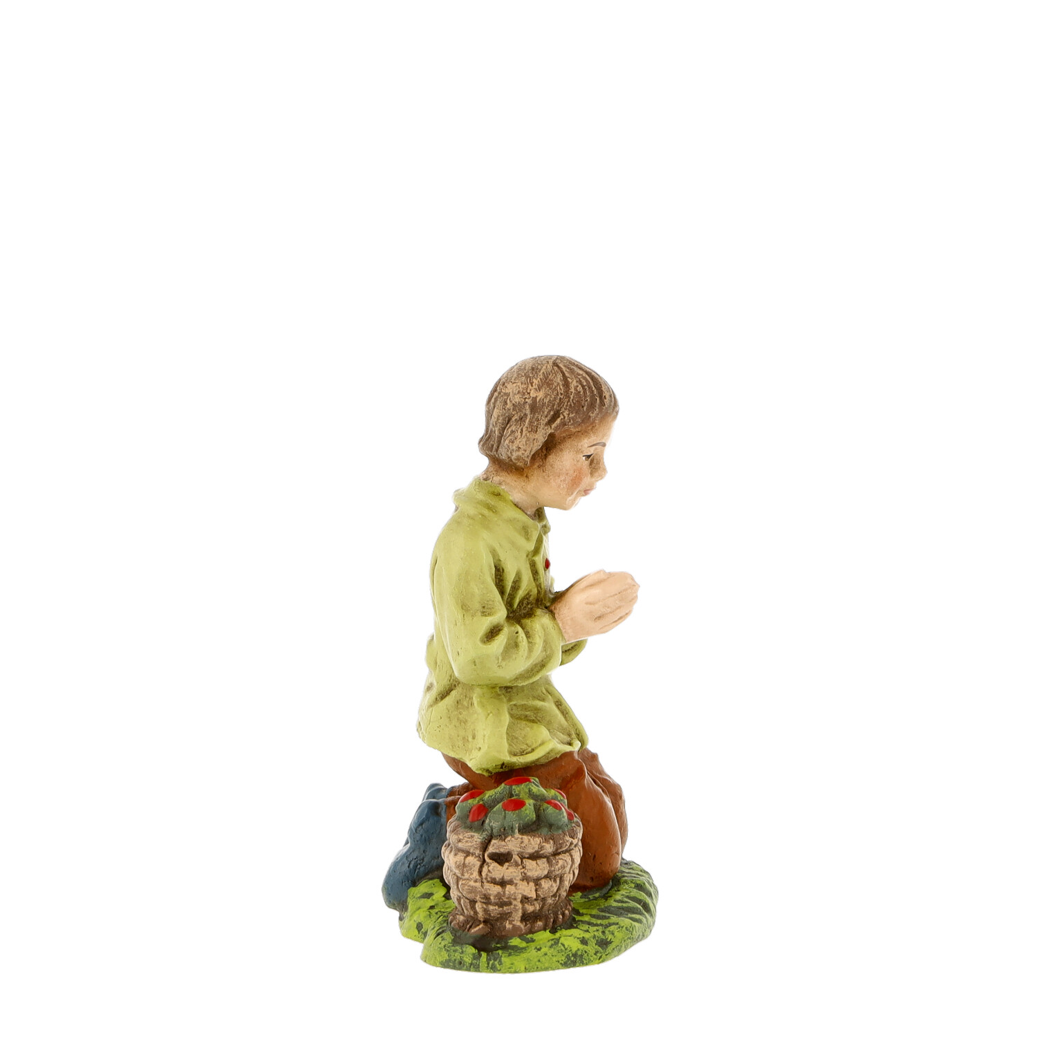 Krippenfigur kniender, betender Junge mit Korb