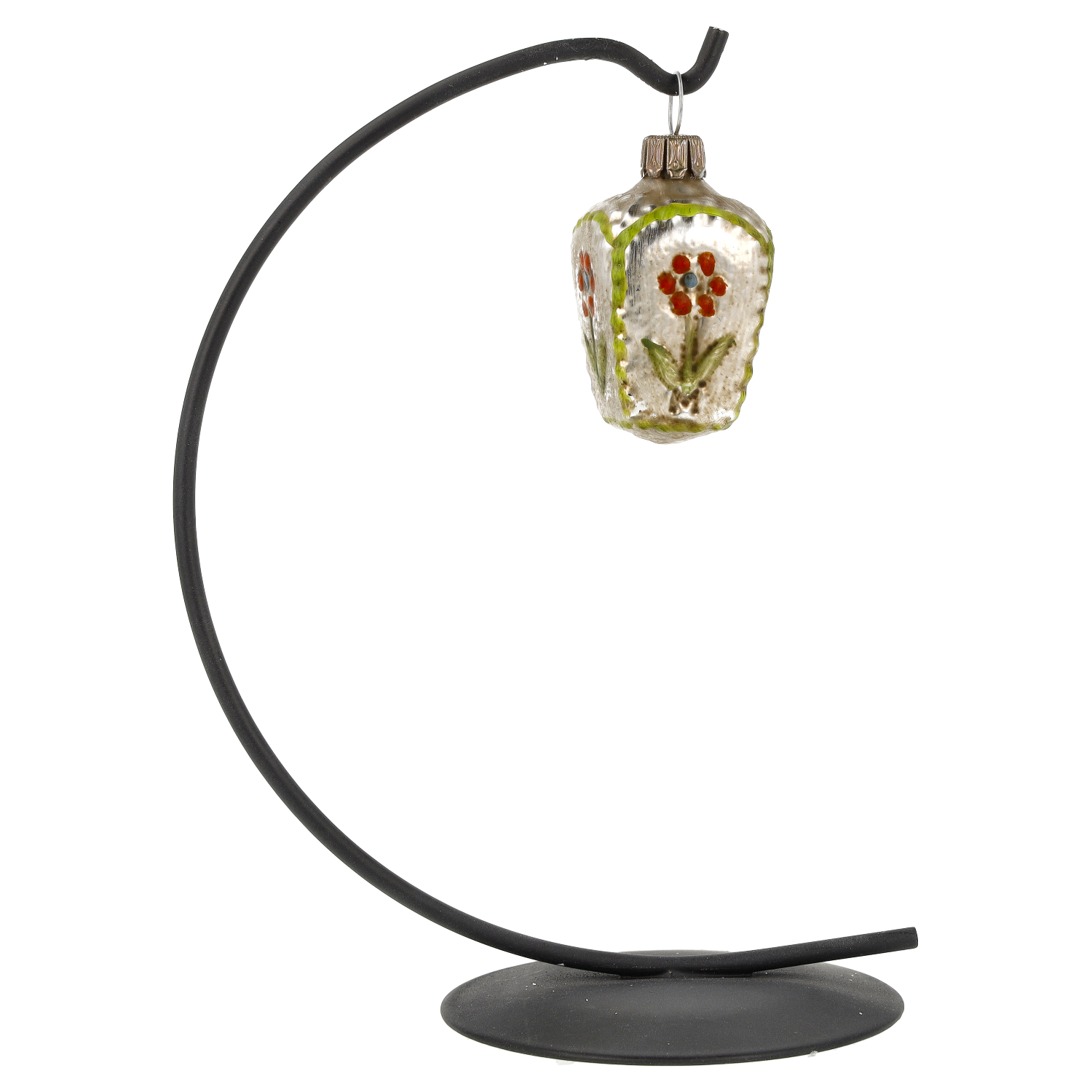 Handbemalter Glas-Korb mit orangefarbener Blume, Marolin