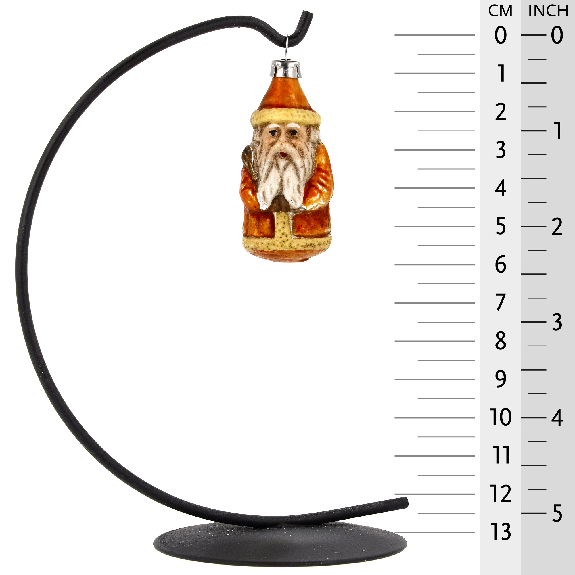 Kleiner Glas-Nikolaus-Anhänger am Ständer, orange