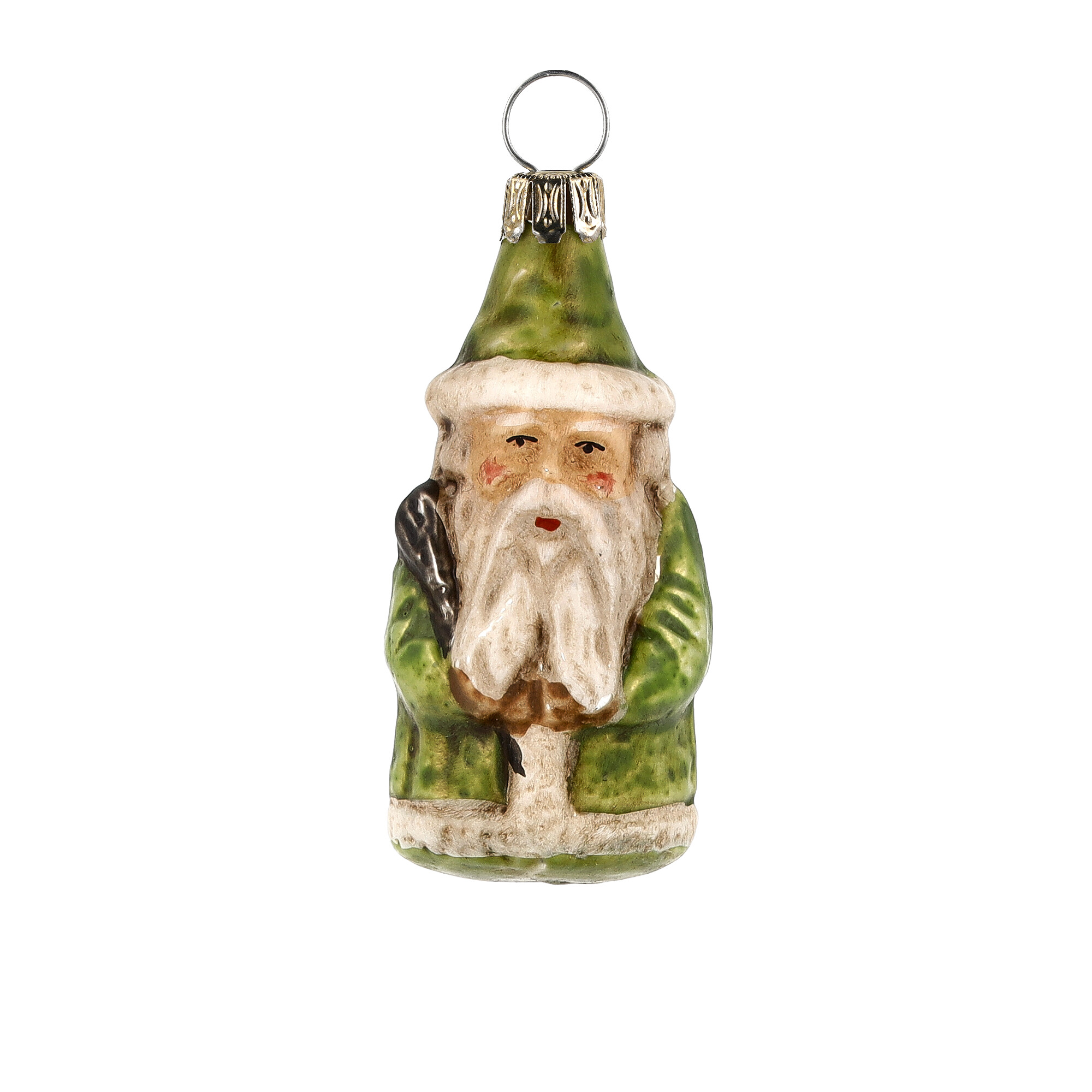 Nostalgisches Glasornament - Miniaturweihnachtsmann grün