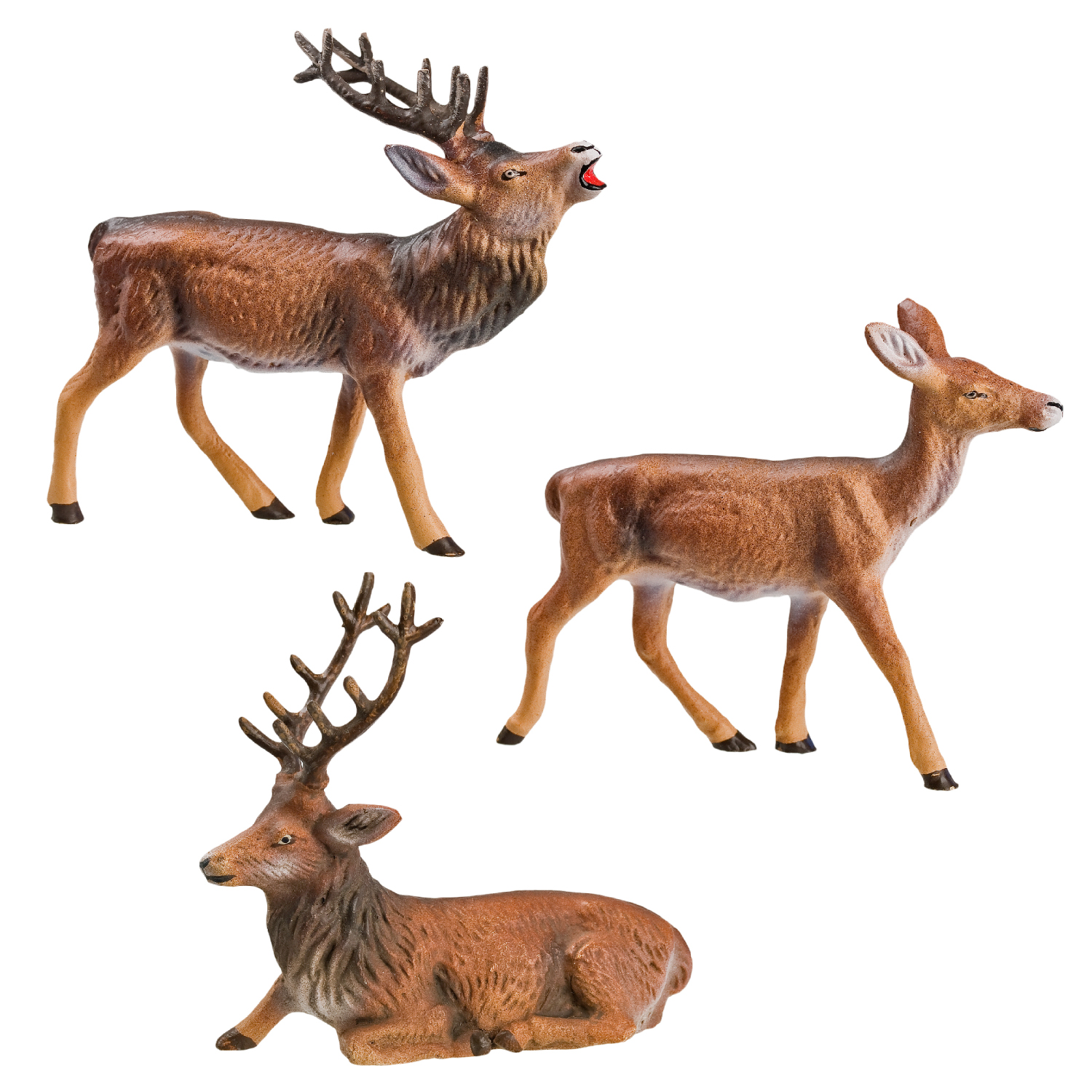 3-teiliges Set Hirsch- und Rehfiguren, naturgetreu