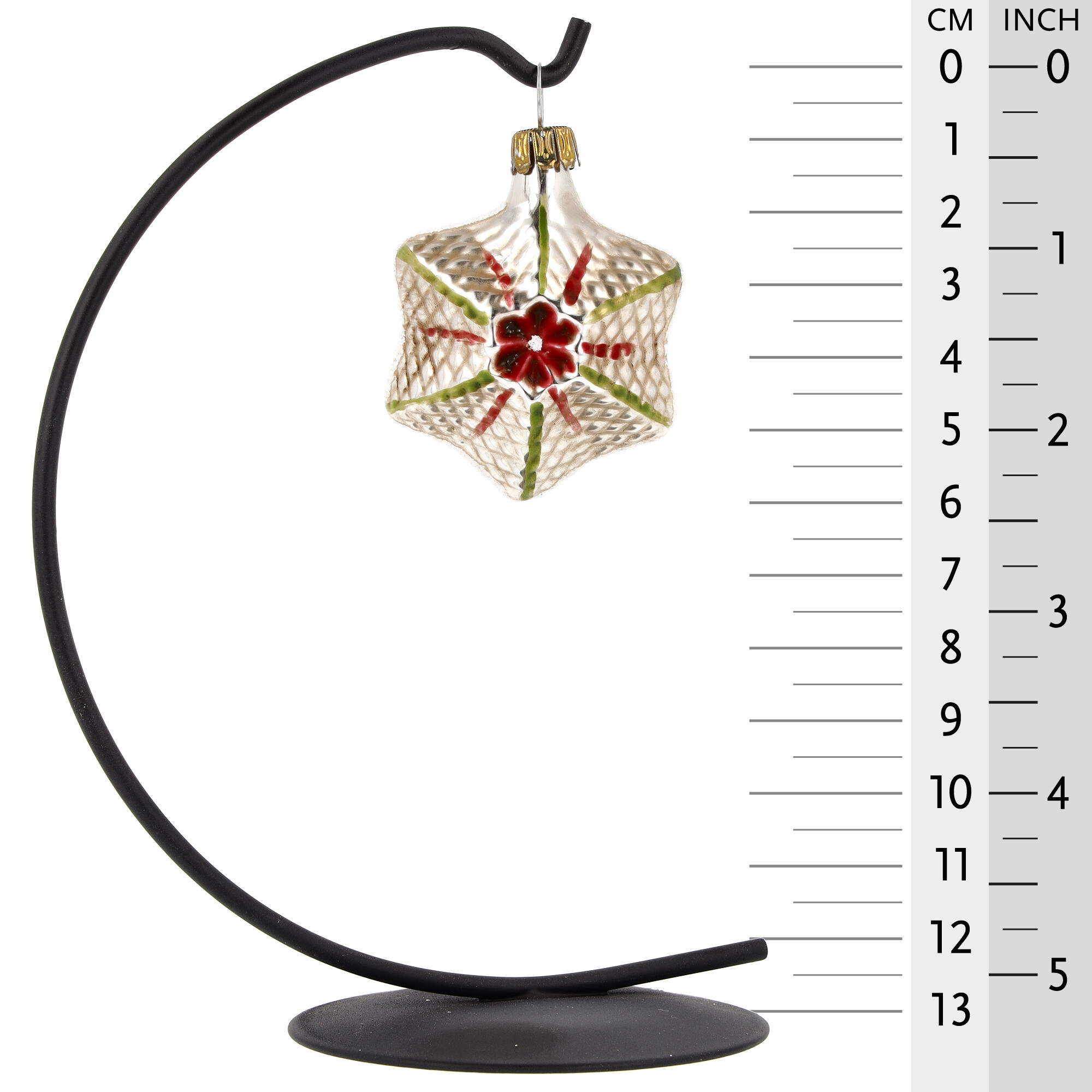 Christbaumschmuck Glasstern mit roter Blüte, 5 cm