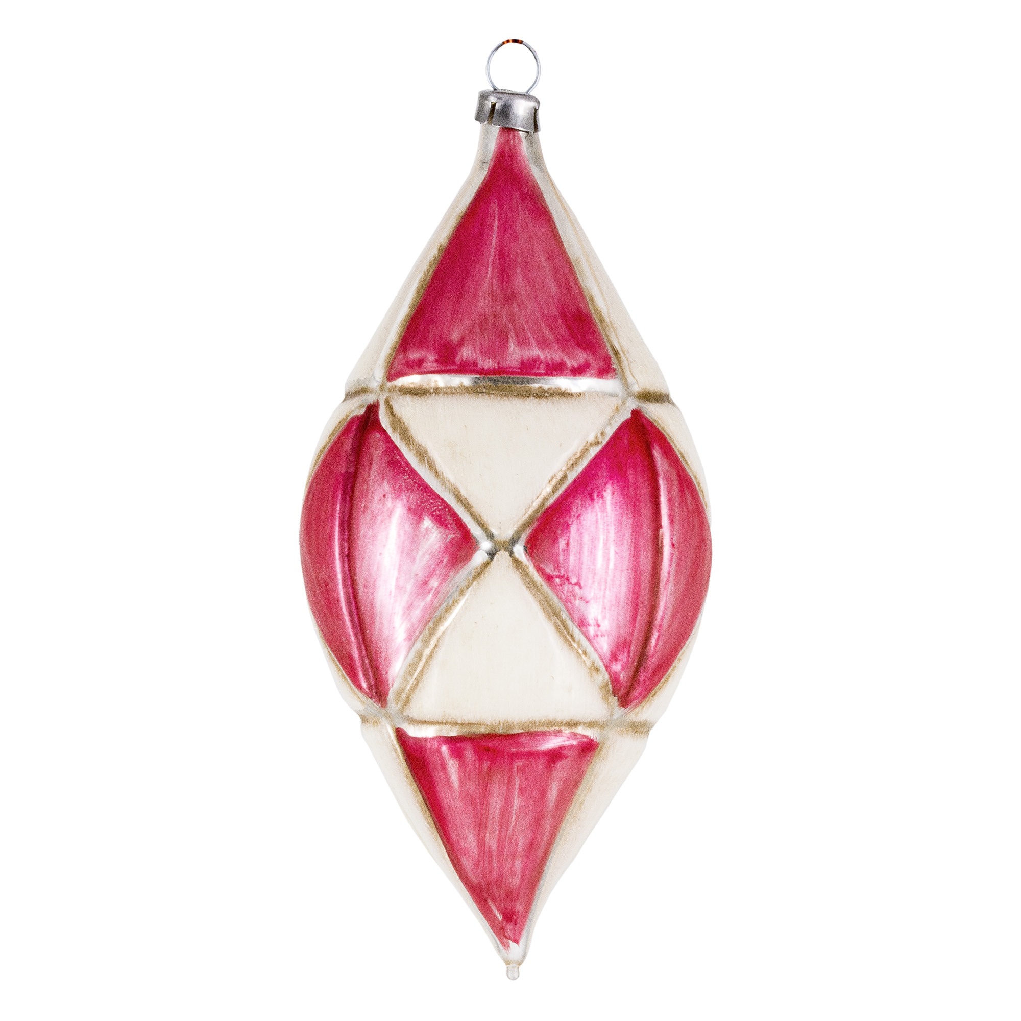 Baumschmuck Tropfenform rot-weiß aus Glas, vintage
