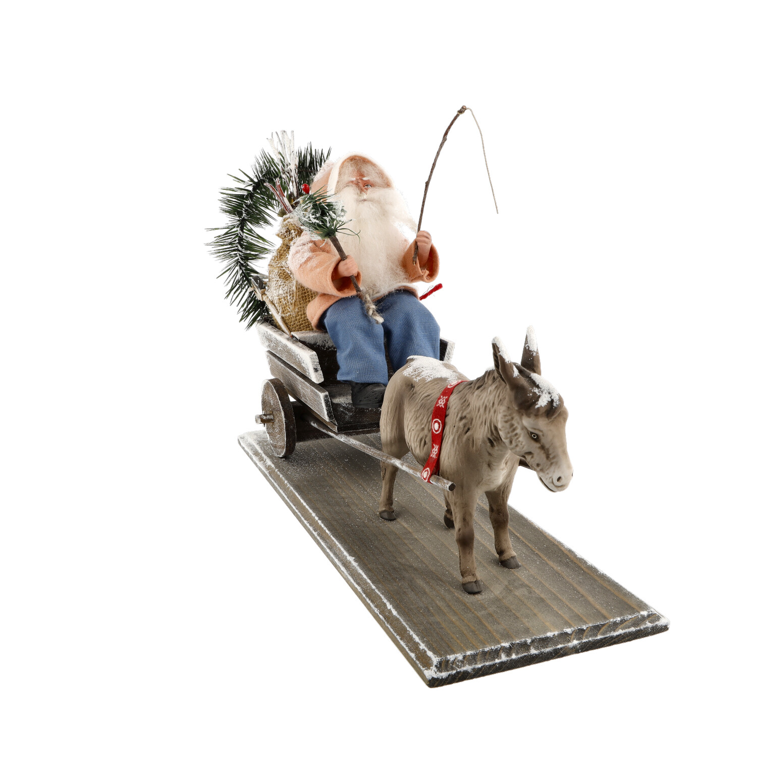 Weihnachtsdeko: Esel zieht Wagen mit Weihnachtsmann