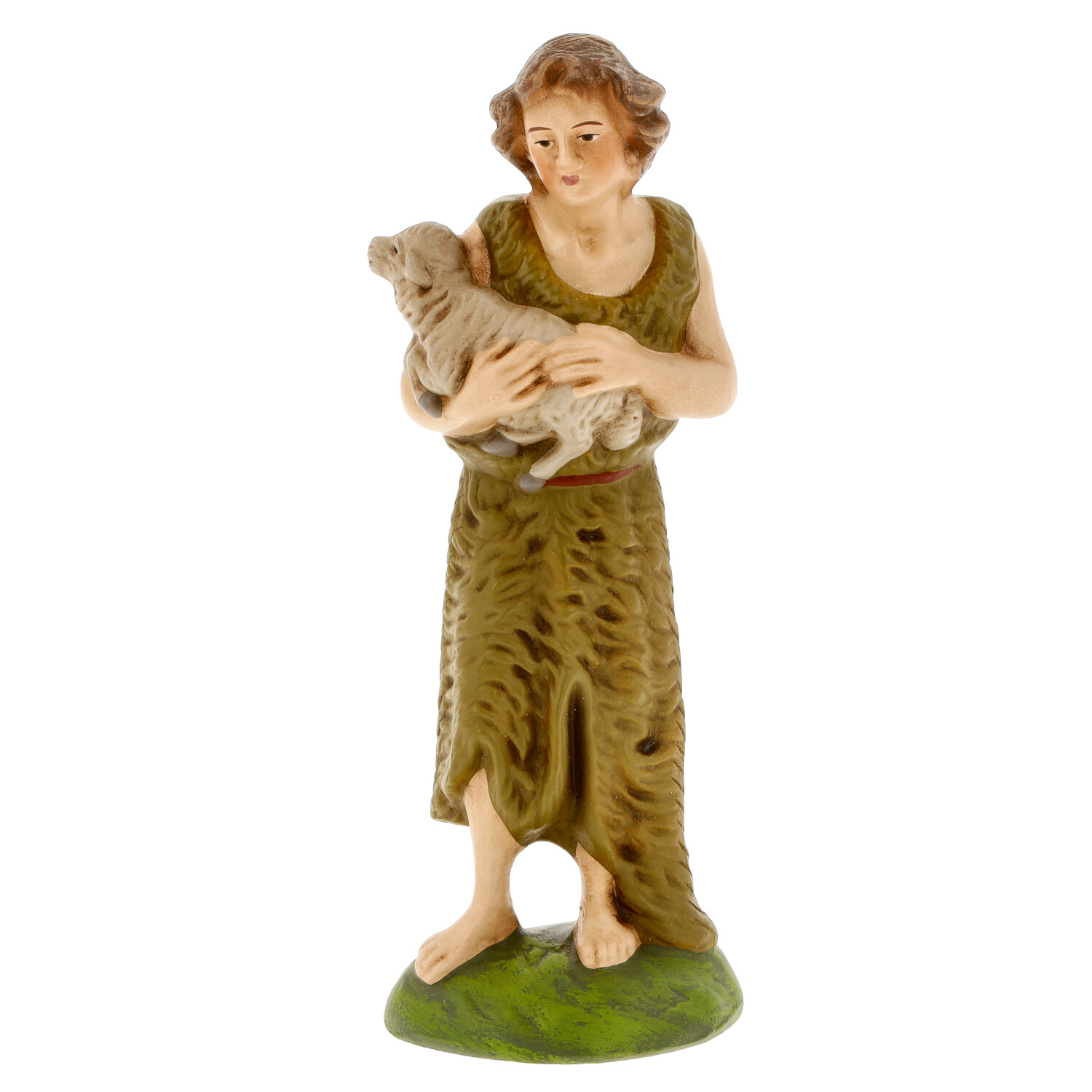 Handbemalte Hirtenfigur mit Lamm für Krippe
