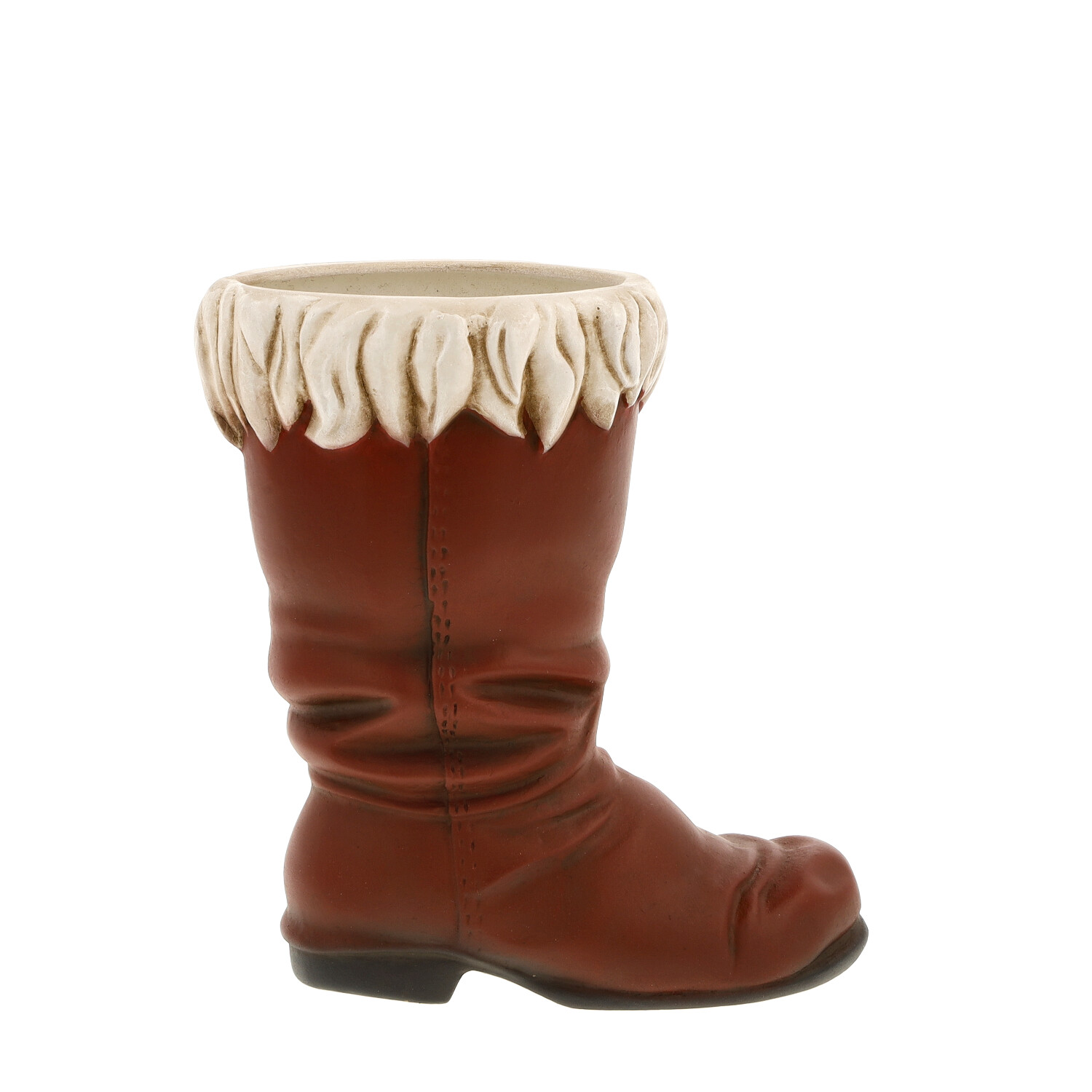 Roter Nikolausstiefel-Blumentopf aus Keramik, Deko