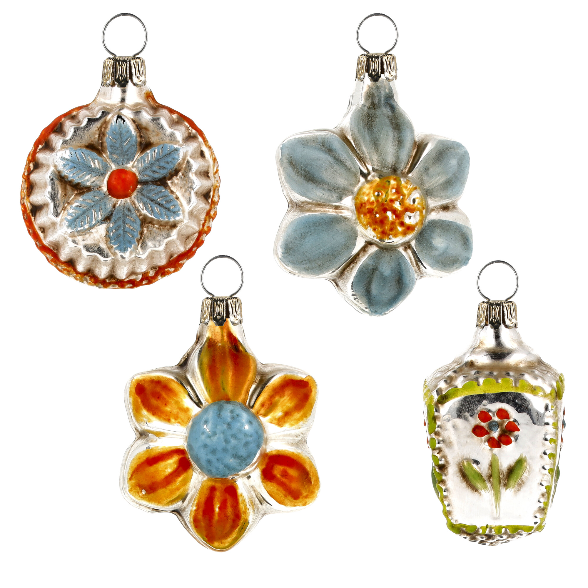 Weihnachtsanhänger Glas mit Blumenmotiven, 4er Set