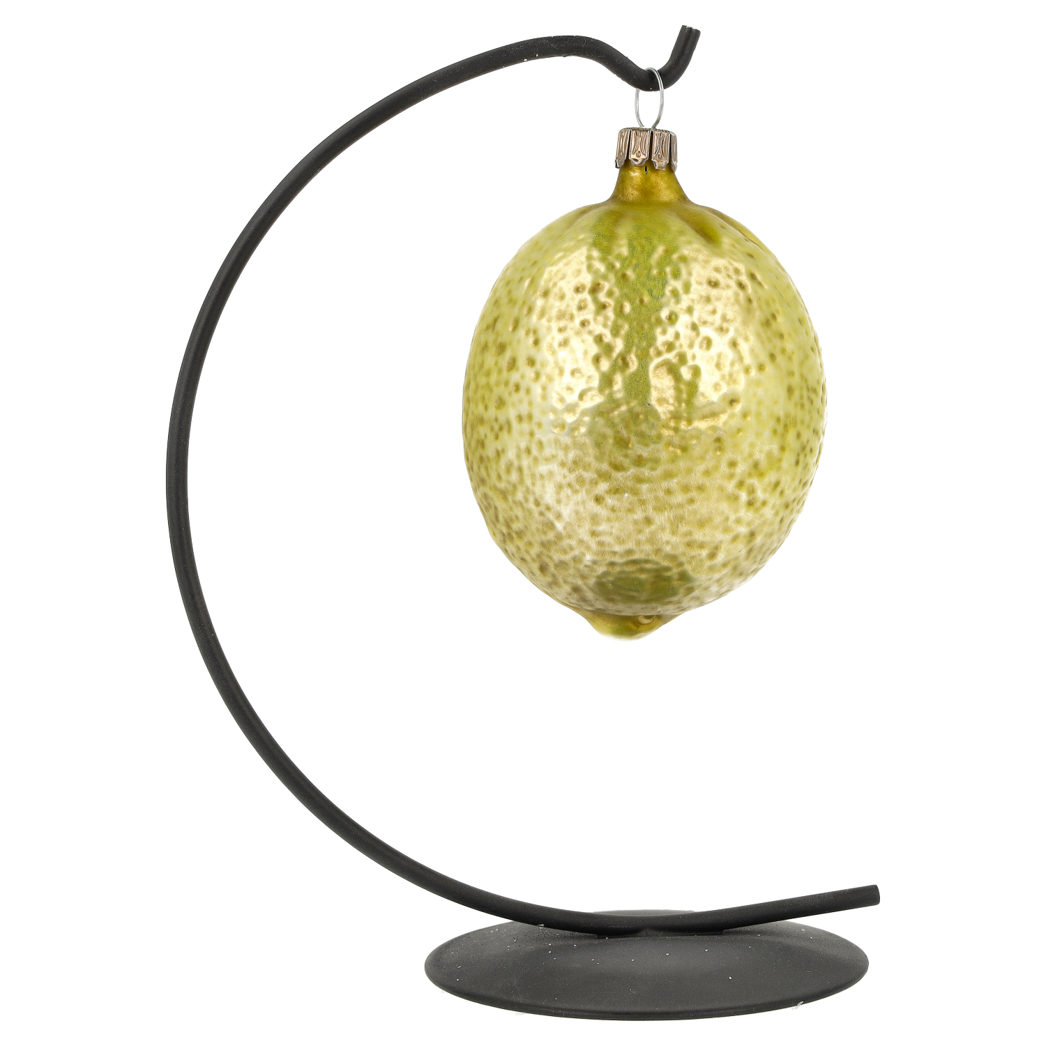 Weihnachtsornament Zitrone aus Glas, handbemalt, patiniert