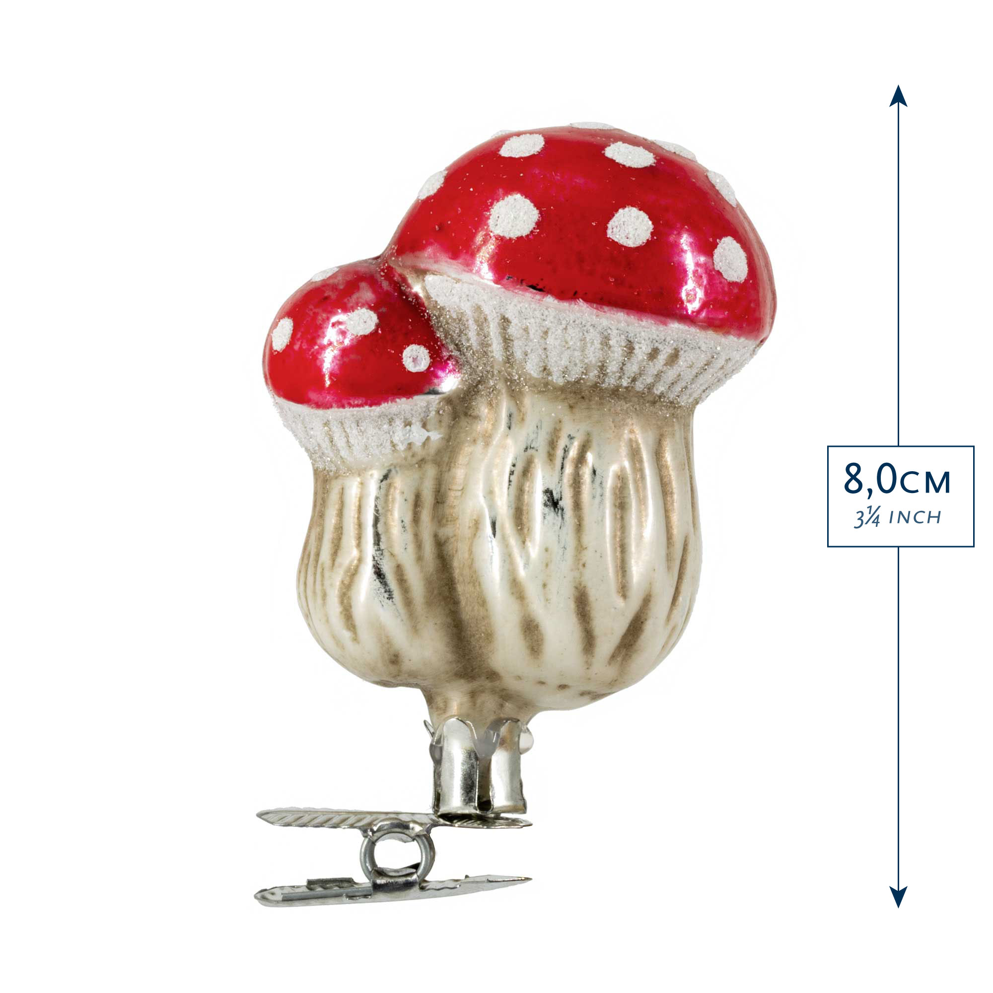 Glasornament  "Zwei Fliegenpilze auf Clip", patiniert