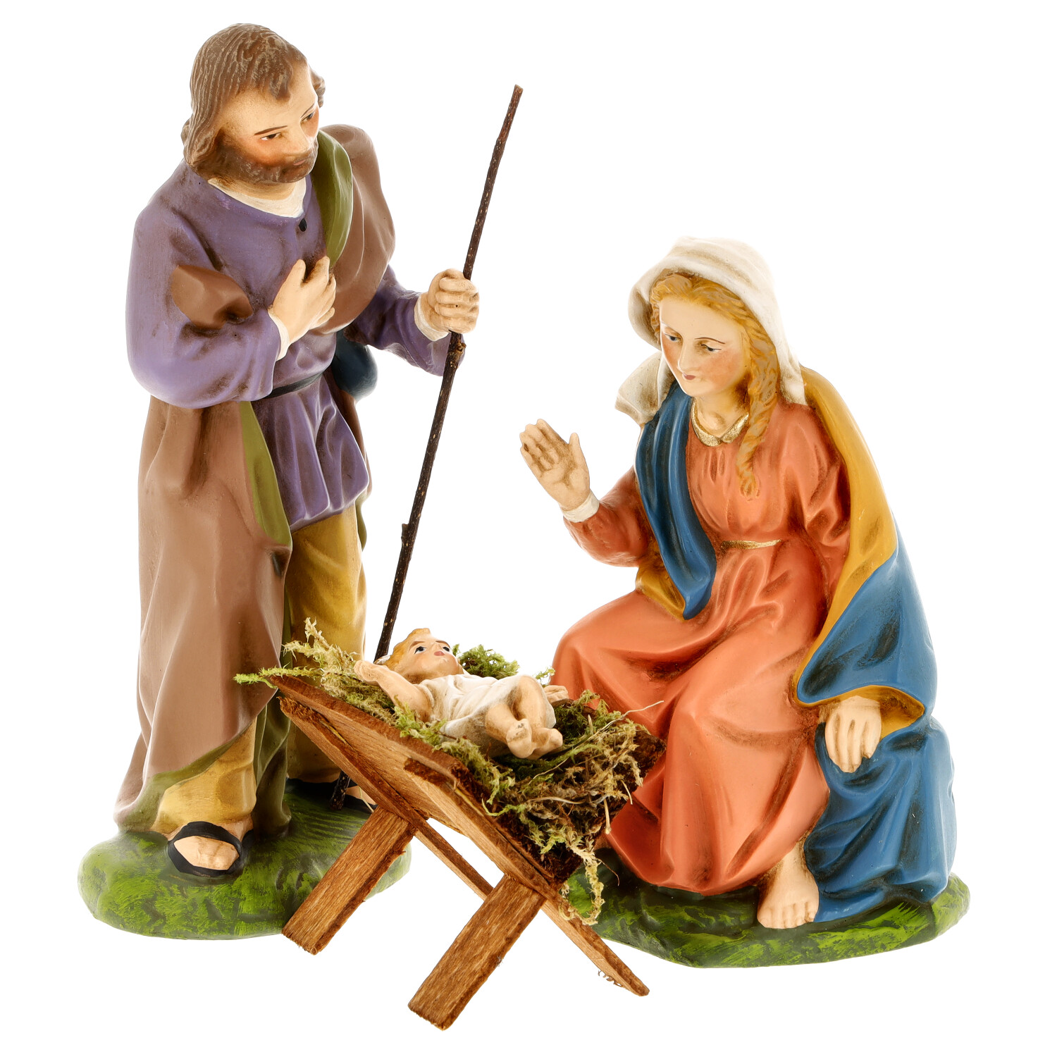 Krippenfiguren Heilige Familie mit Jesus in der Krippe