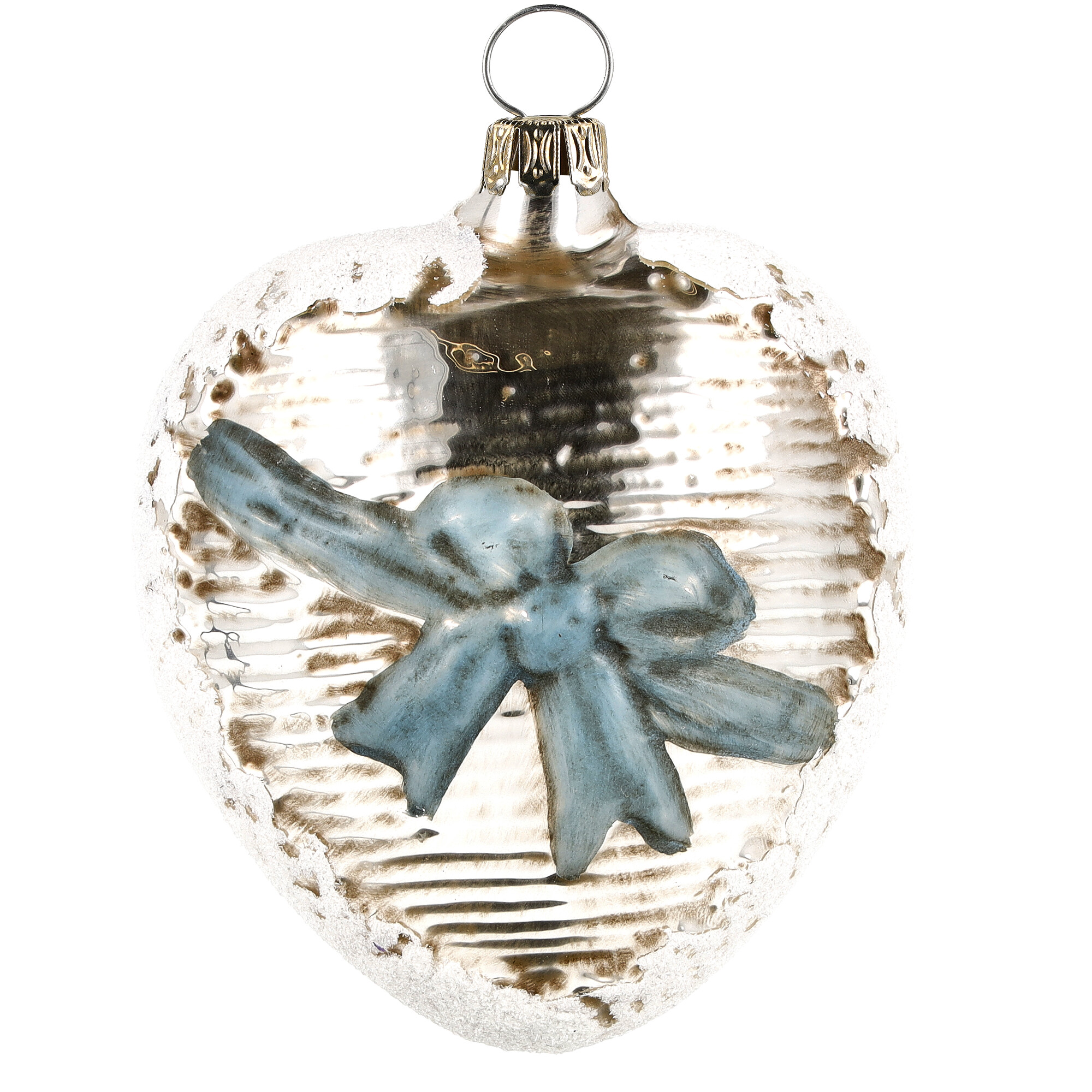 Nostalgisches Glasornament - Großes Herz mit blauer Schleife