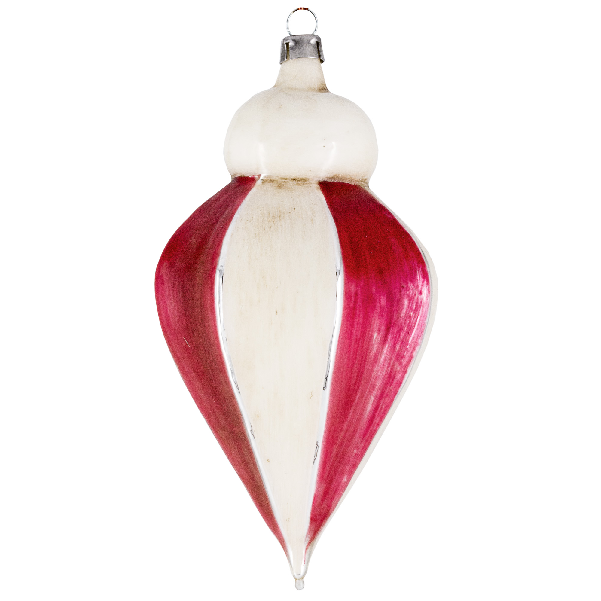 Rot-weißer Glas-Weihnachtsanhänger in Tropfenform
