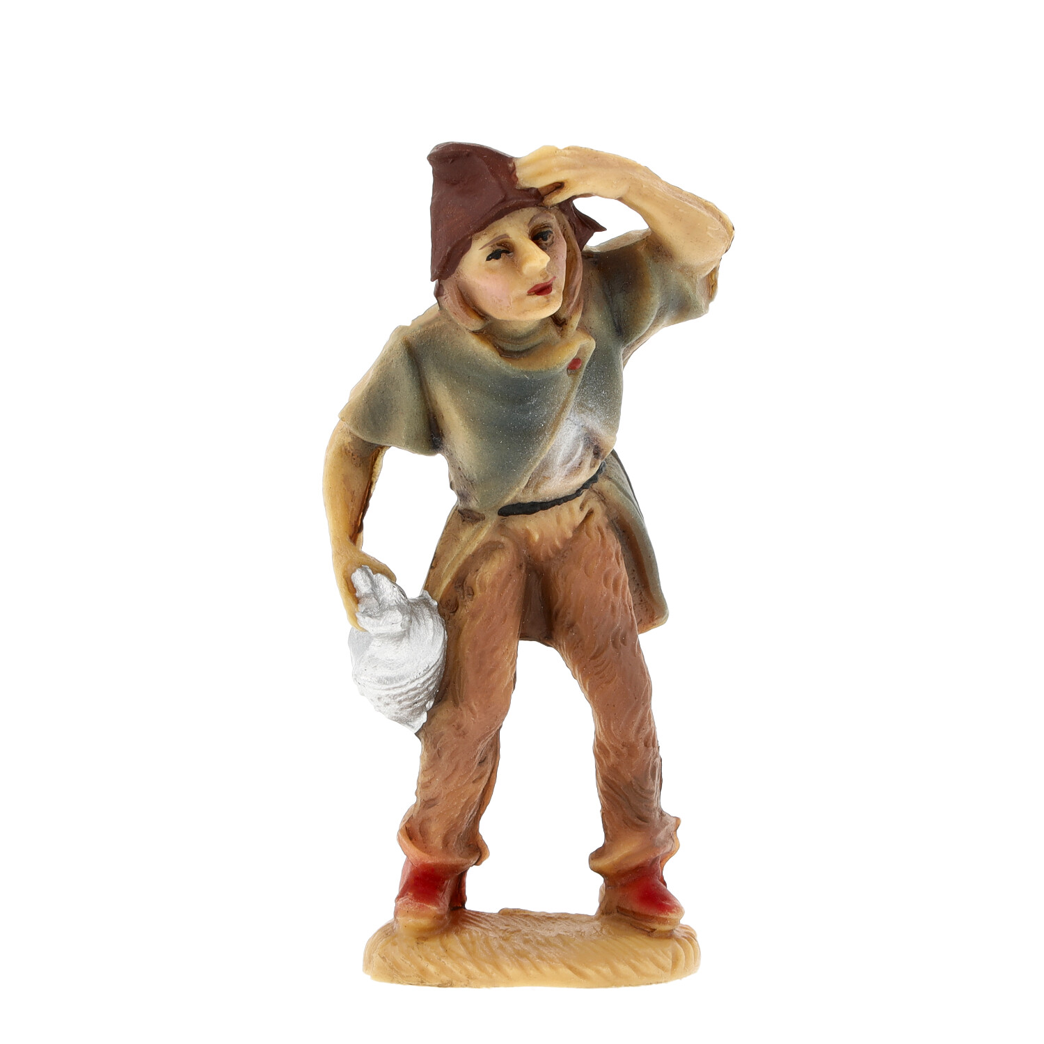 Krippenfigur: Hirte mit Beutel, handbemalte Figur