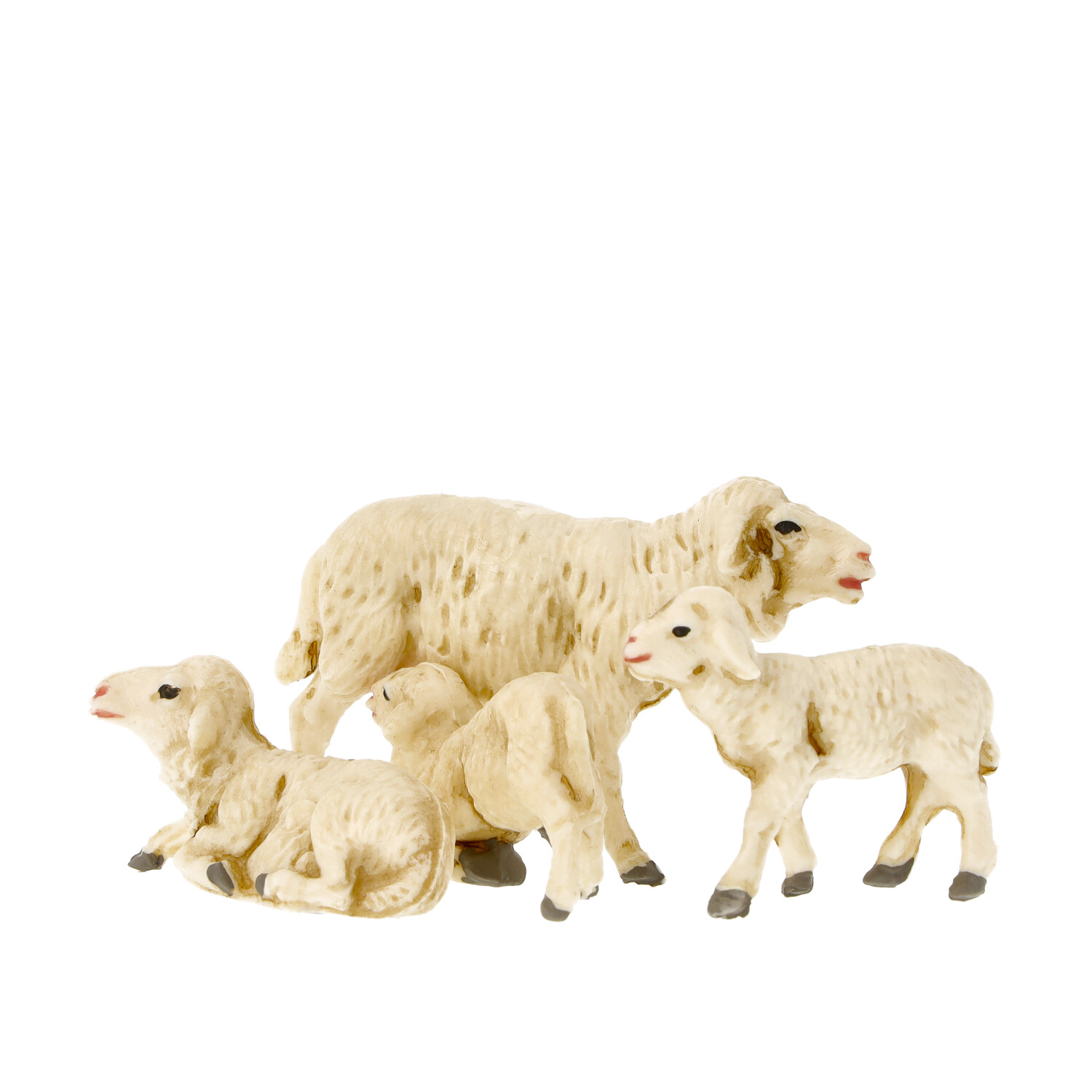 Mutterschaf mit drei Lämmern, detailreiche Figuren
