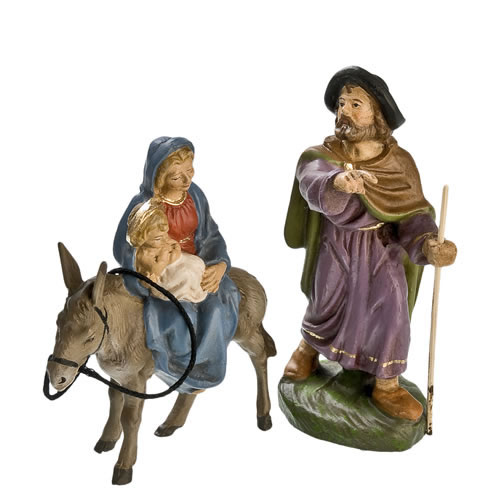 Krippenfiguren Maria, Josef, Jesuskind mit Esel