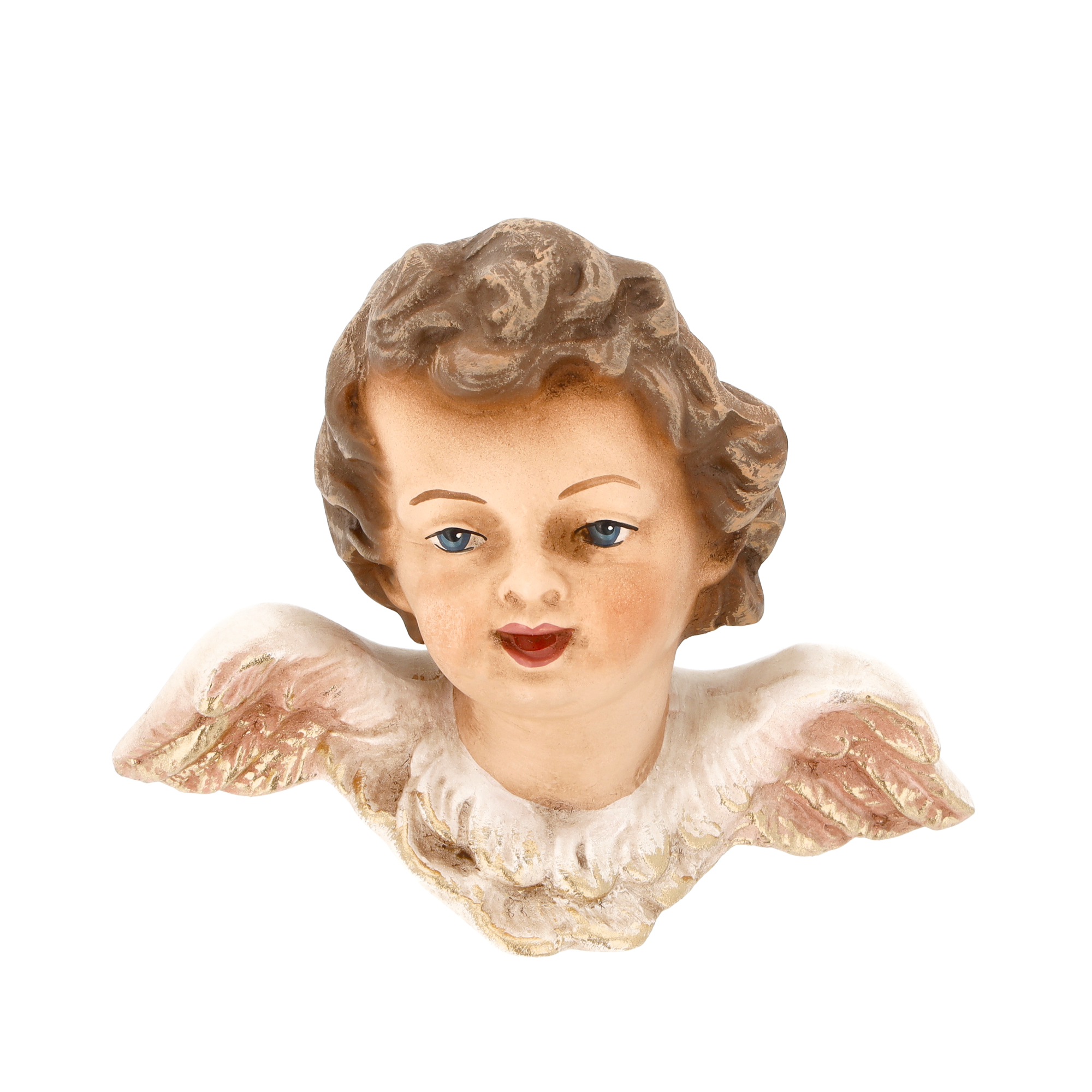Puttenkopf Engel Figur mit Flügeln, handbemalt