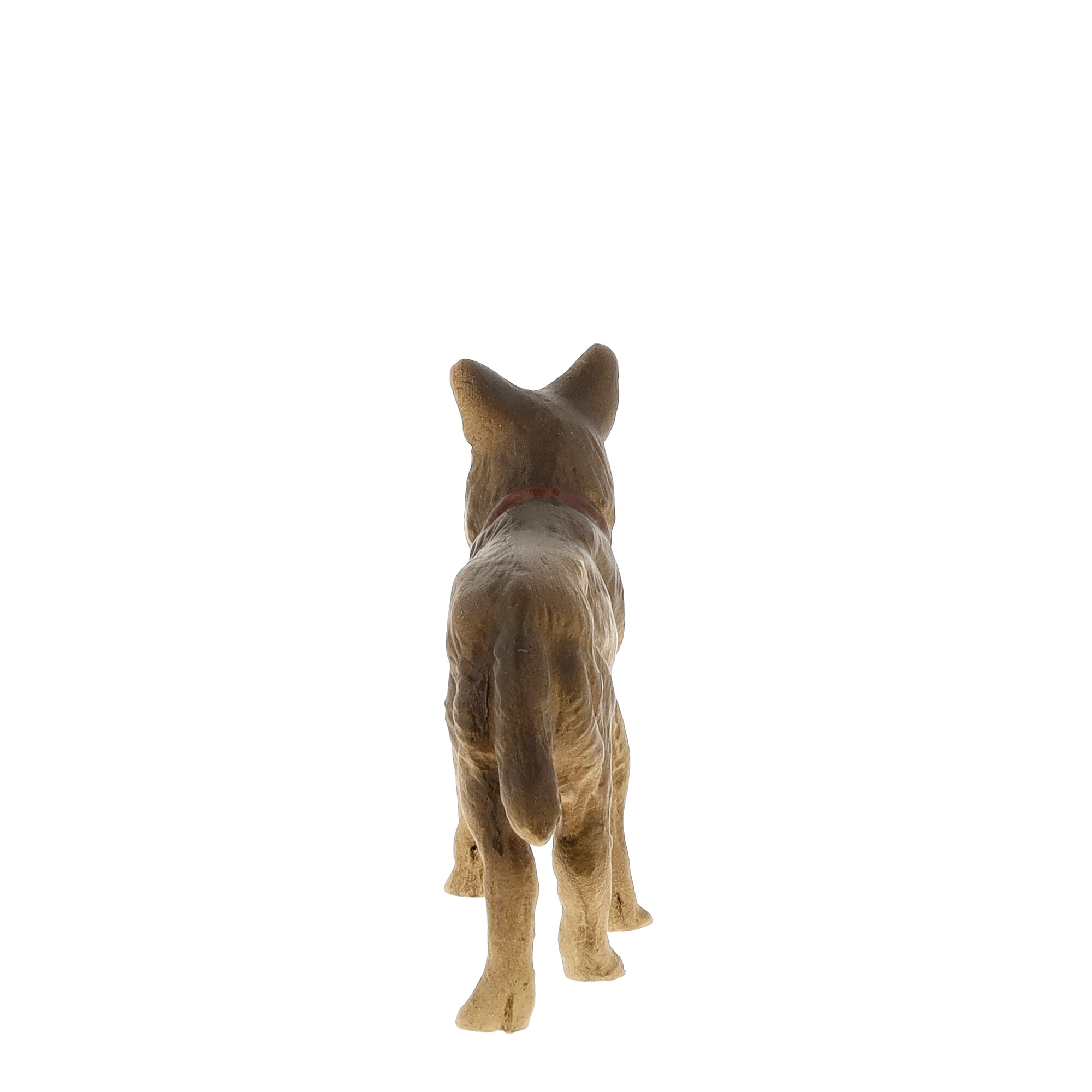 Hundefigur braun mit rotem Halsband, Rückansicht