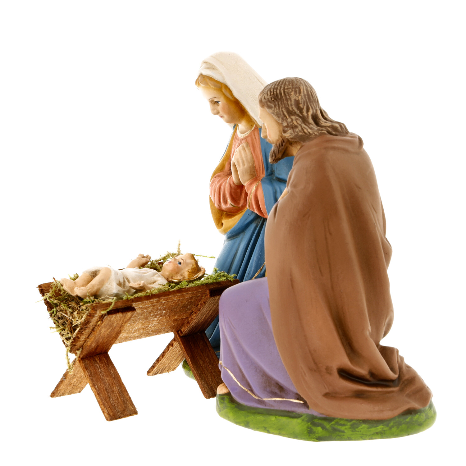 Weihnachtskrippe mit Maria, Josef und Jesuskind in Krippe