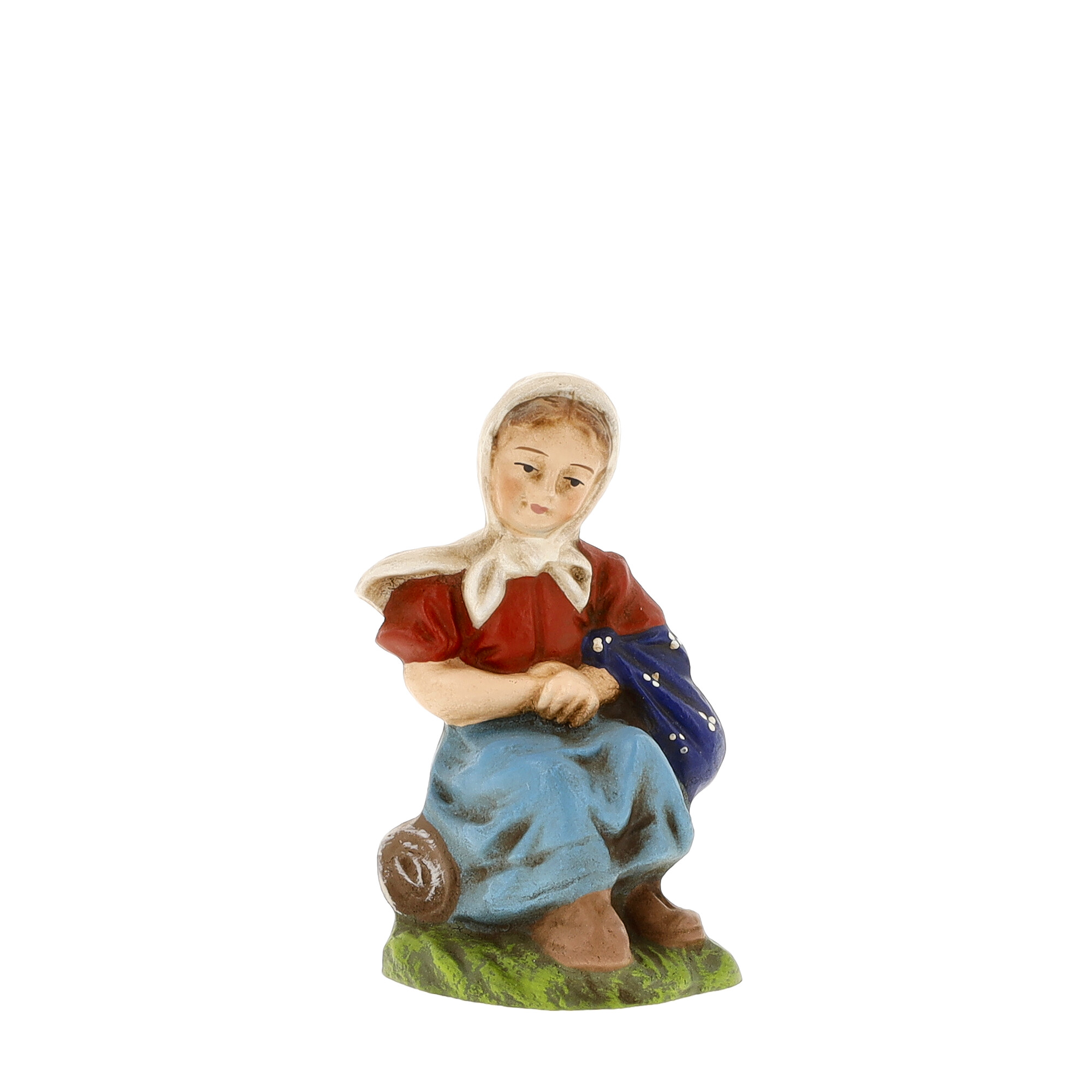 Handbemalte Krippenfigur: kniendes Mädchen mit Tuch