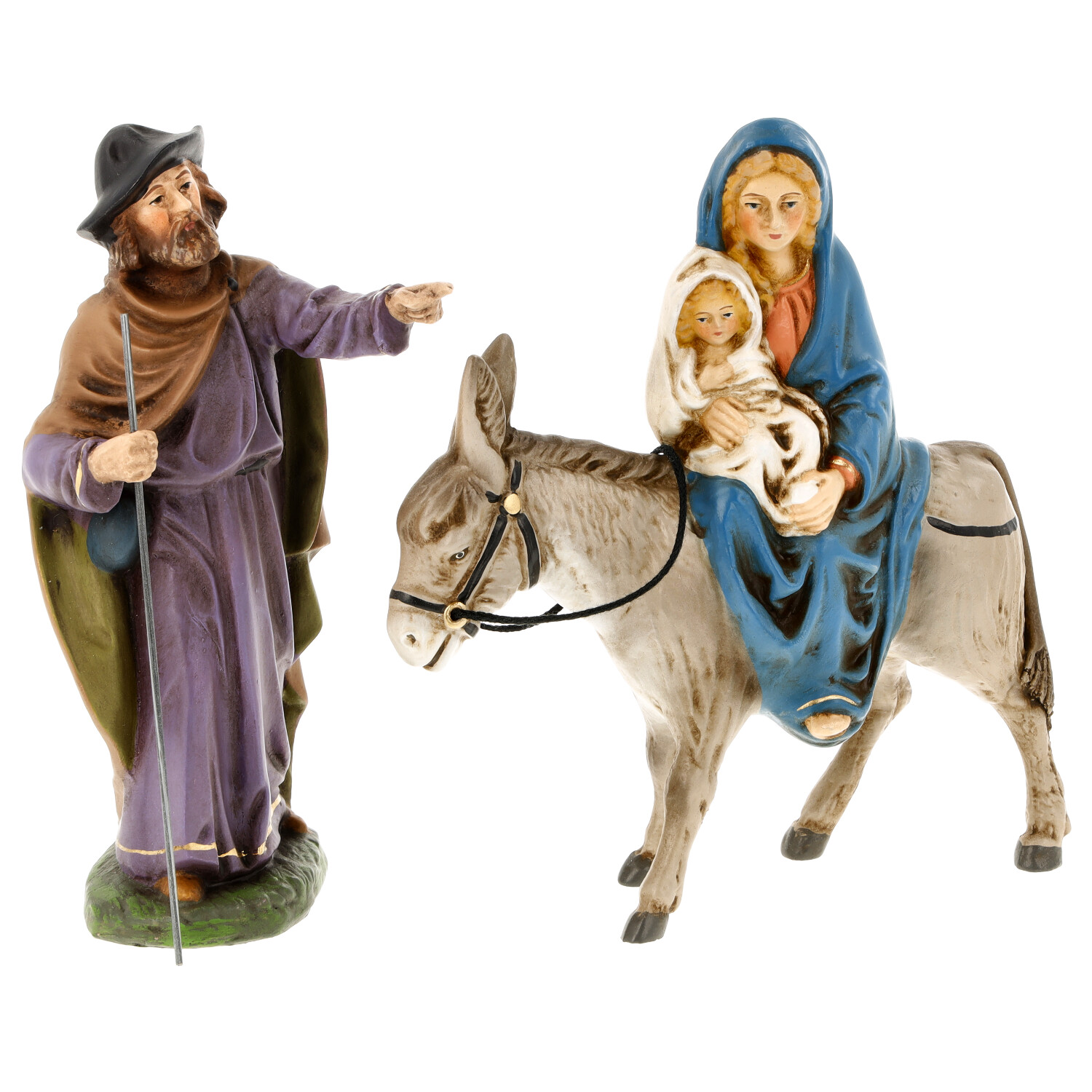 Krippen-Set Maria, Josef und Kind auf Esel