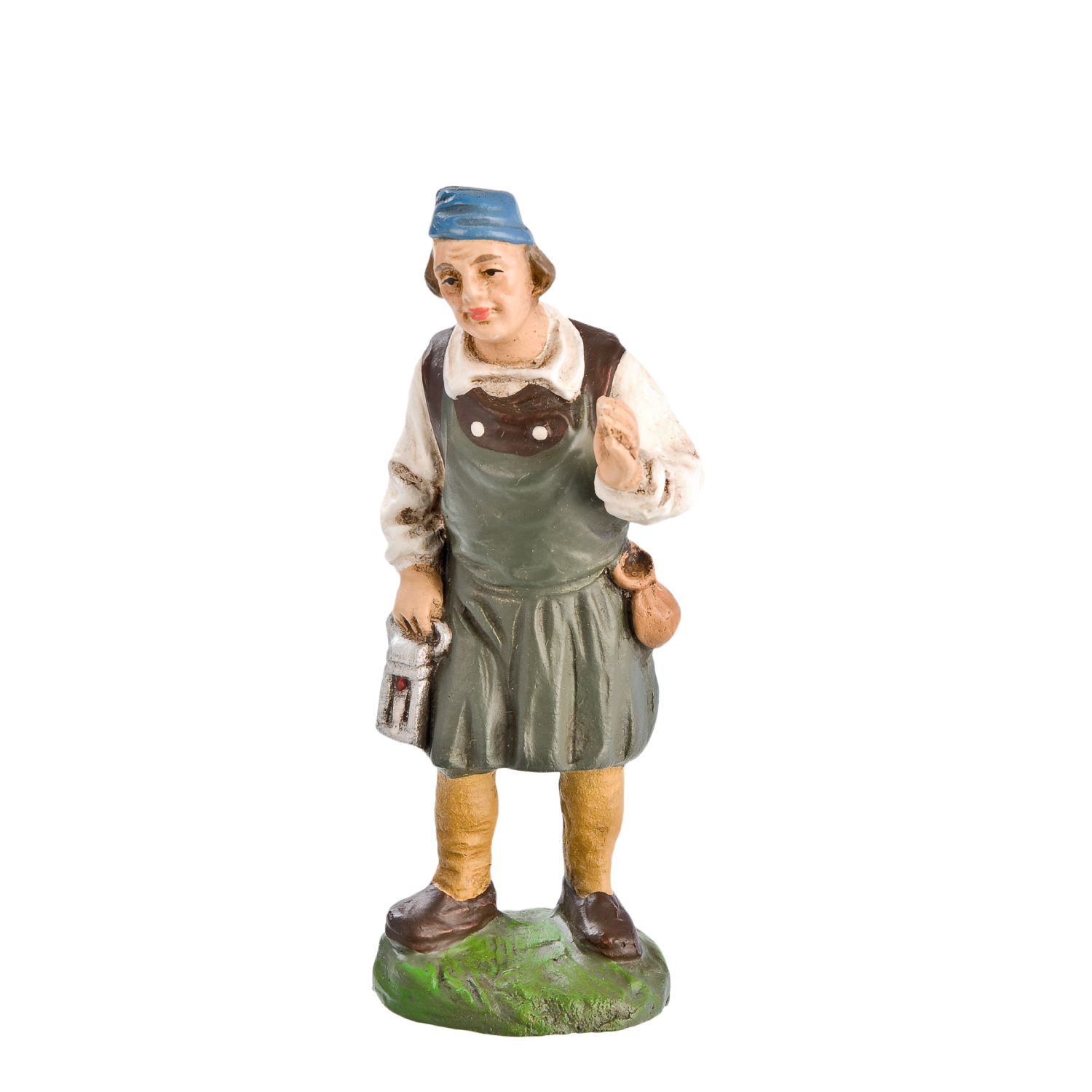 Handbemalte Krippenfigur: Bauer mit Laterne auf Sockel