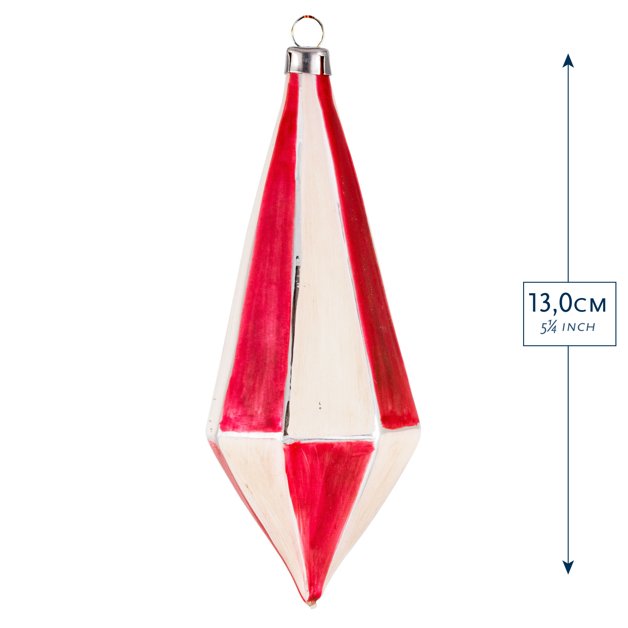 Diamantförmige Weihnachtskugel Glas rot/weiß, 13 cm