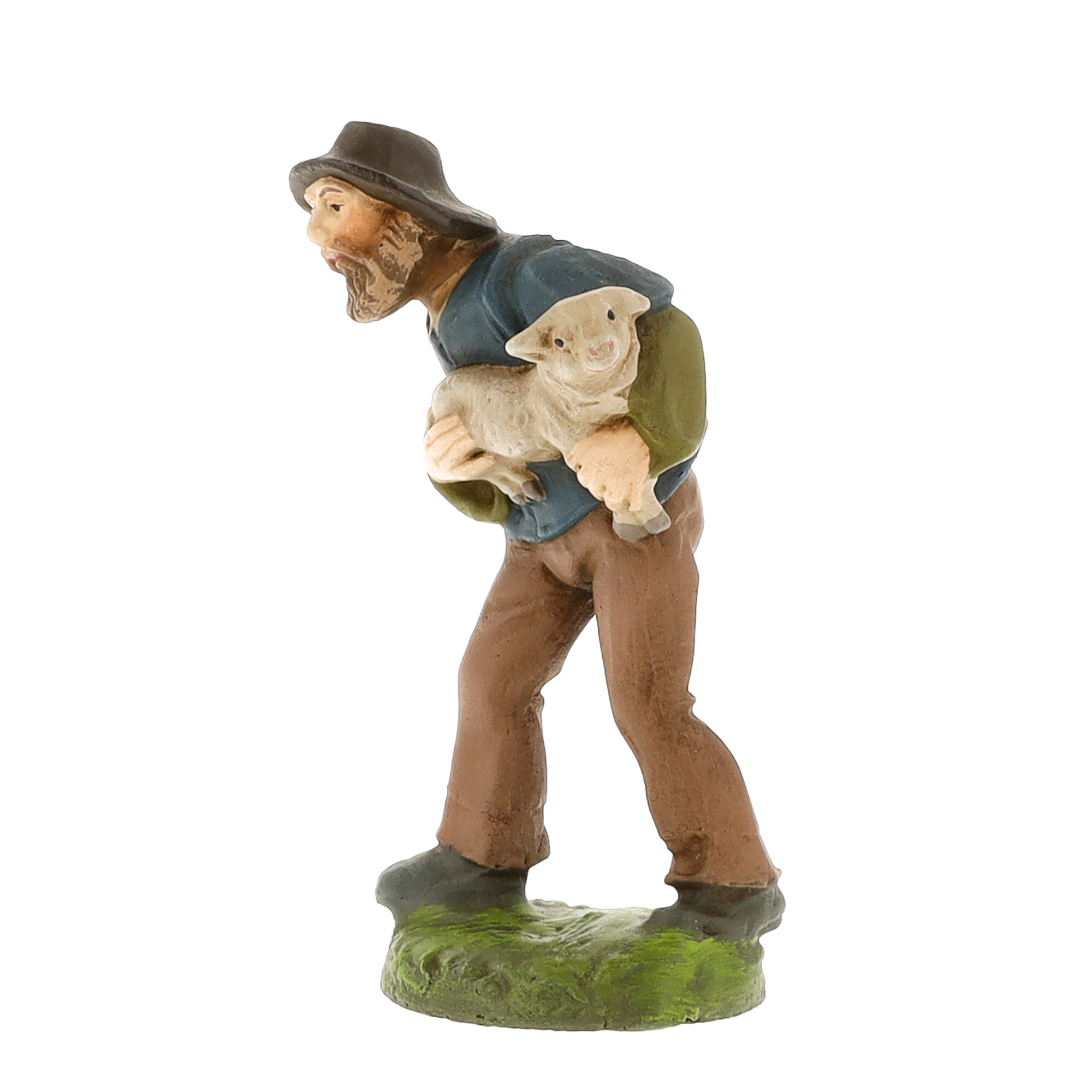 Hirte trägt ein Lamm, handbemalte Krippenfigur