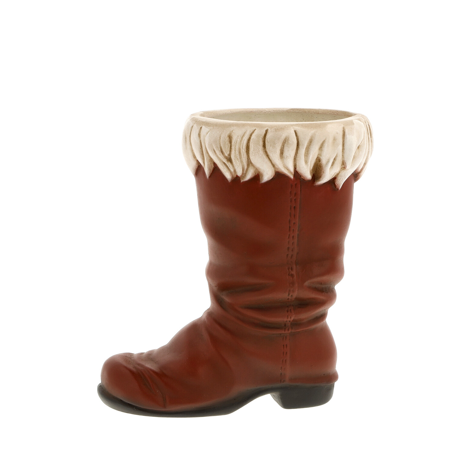 Roter Keramik-Nikolausstiefel mit weißem Fellrand