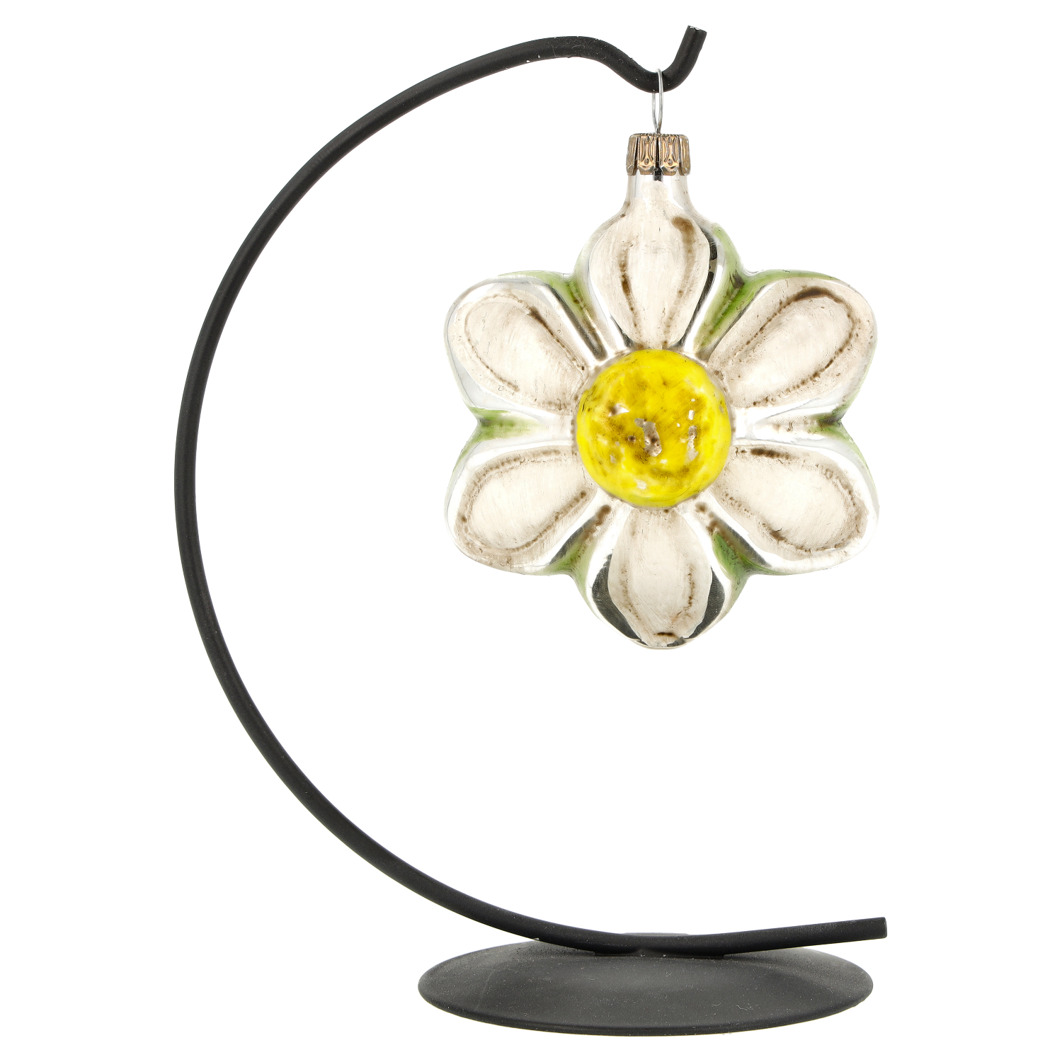 Glasblume als Gänseblümchen-Anhänger am schwarzen Ständer