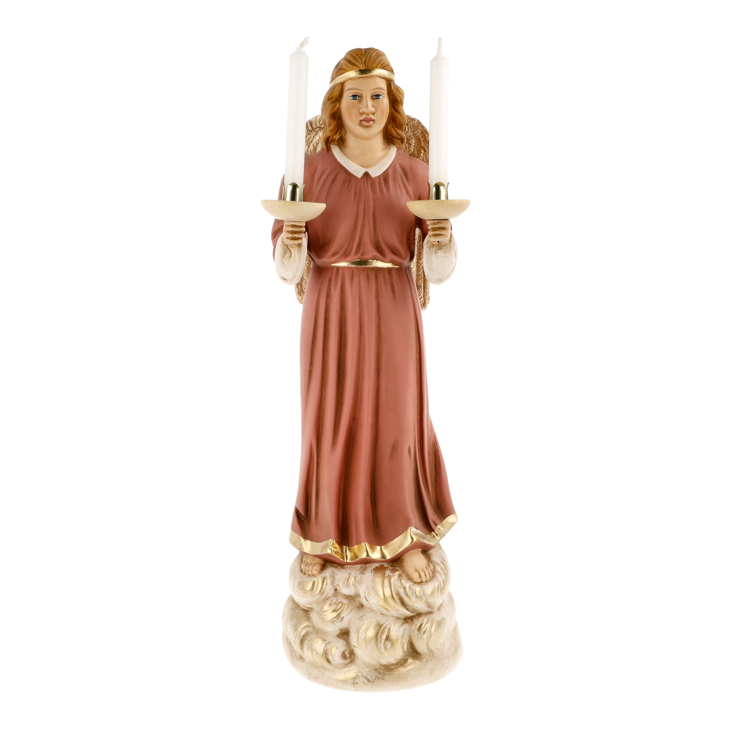 Engel-Figur als Kerzenhalter mit zwei Kerzen, Polyresin