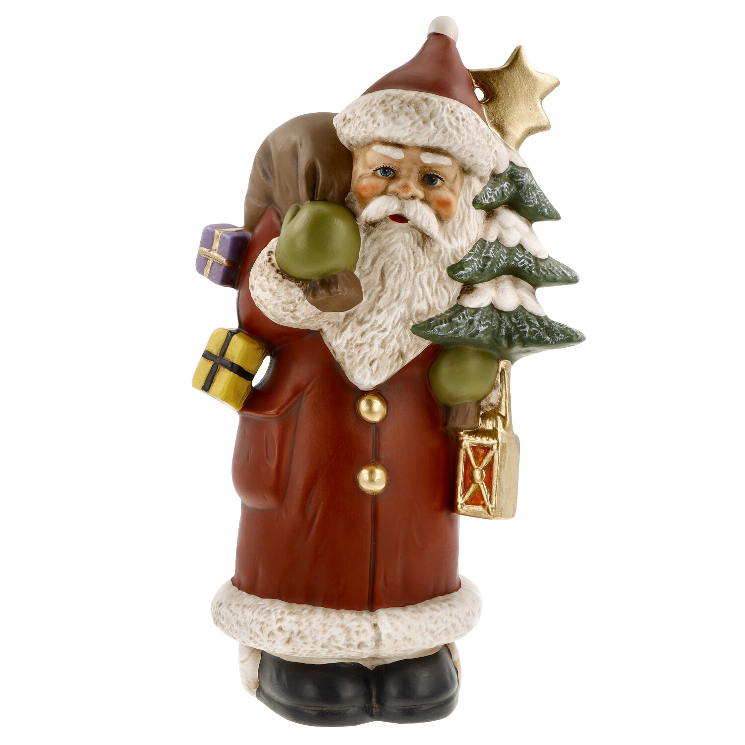 Dekofigur Weihnachtsmann mit Laterne, Baum und Geschenken